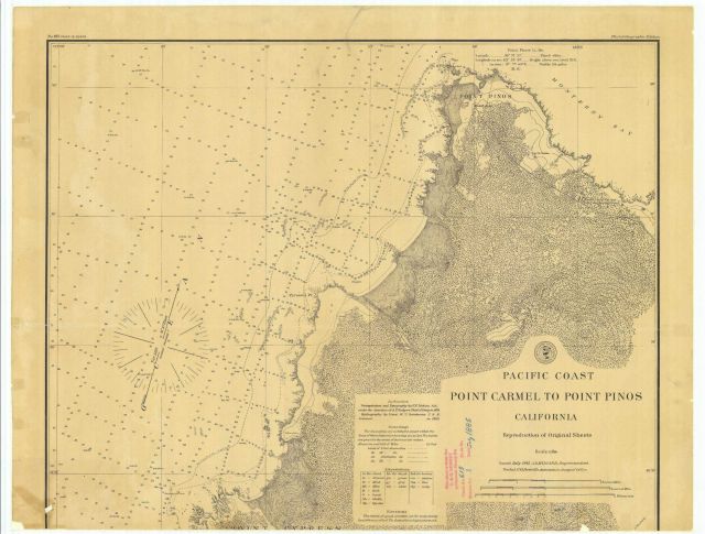 Nautical chart from Point Carmel to Point Pinos, south of Monterey, northern half. Picture