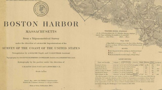 Title block of nautical chart of Boston Harbor, edition of 1869 reissued in May 1889 Picture