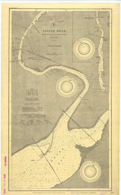 Photolithography produced nautical chart of Passaic River, New Jersey, from Newark Bay to Belleville. Picture