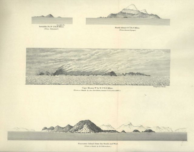 Four views including Invisible Point, North Island, Cape Muzon, and Forrester Island. Picture