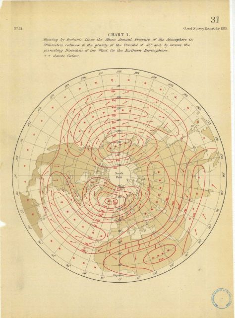 Map showing by isobaric lines the mean annual pressure of the atmosphere in millimeters... Picture
