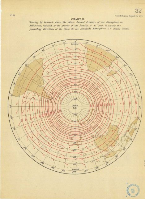 Map showing by isobaric lines the mean annual pressure of the atmosphere in millimeters... Picture