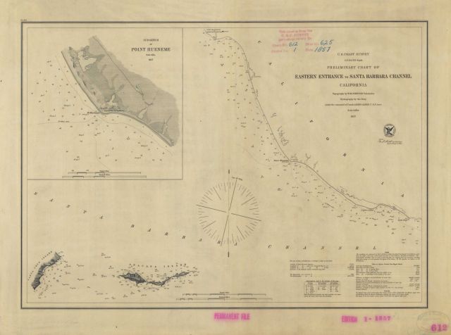 Eastern Entrance of Santa Barbara Channel showing inset of head of Hueneme Canyon, first marine canyon ever discovered and recognized as such. Picture