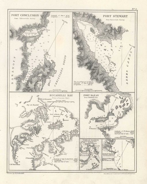 Charts of Port Conclusion, Port Stewart, Bucarelli Bay, Port Bazan, Tomgas Harbor, and Kaigan Harbor Picture