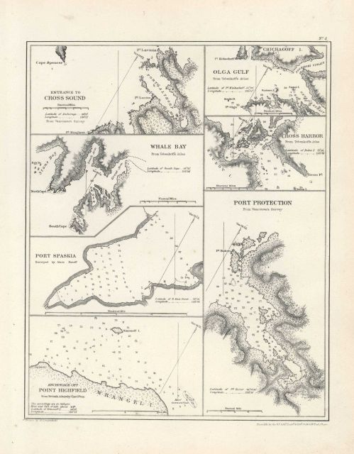 Charts of Entrance to Cross Sound, Whale Bay, Port Spaskia, Anchorage off Point Highfield, Olga Gulf, Cross Harbor, and Port Protection Picture
