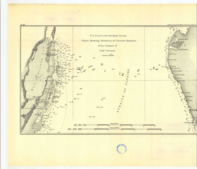 Chart showing position of current stations in the Gulf Stream produced as result of work by Henry Mitchell in 1867. Picture