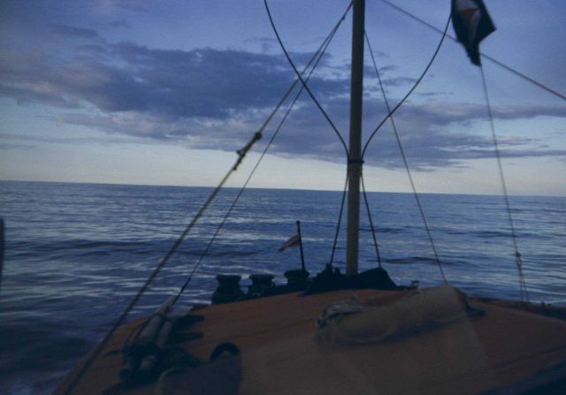 Looking forward on an Arctic Field Party survey launch at twilight. Picture