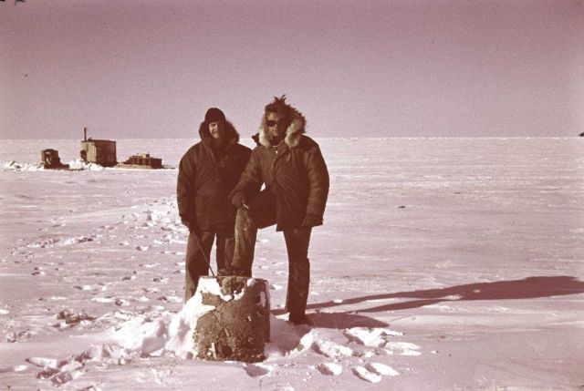 Bill Love and Ensign Harley Nygren At Leffingwell survey monument Picture