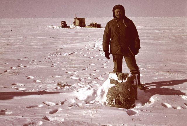 Commander Robert Earle at Flaxman Island Standing at Leffingwell Survey marker from early 1900's Picture