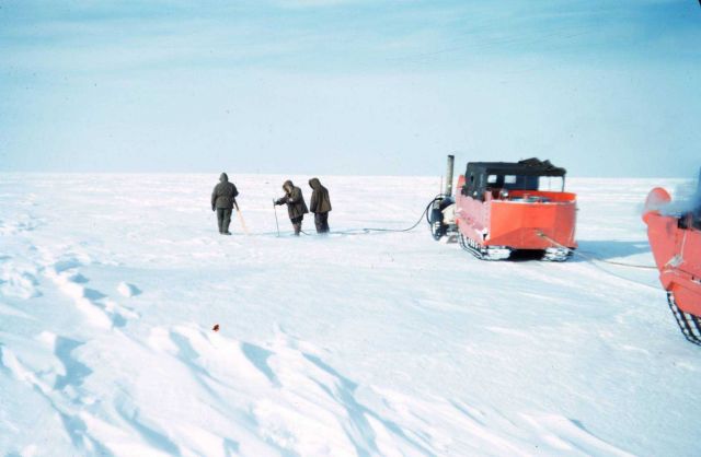 Other than the cold, baseline measurements were facilitated by measuring across the flat lagoon ice from mainland point-to-point Picture