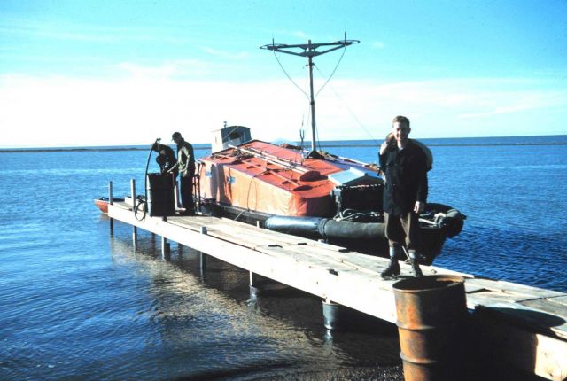 Survey launch tied up and fueling at a 