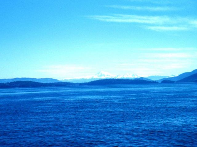 A crystal clear day from near the San Juan Islands Mount Baker visible in the distance Picture