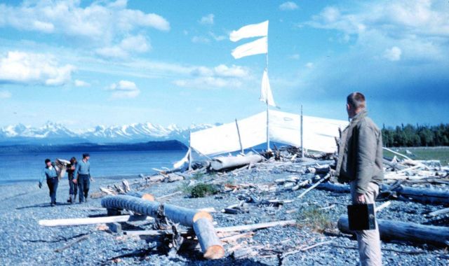 Hydrographic signal-building party on Fire Island - 9 miles southwest Anchorage Latitude 61 09 N; Longitude 150 12 W Picture