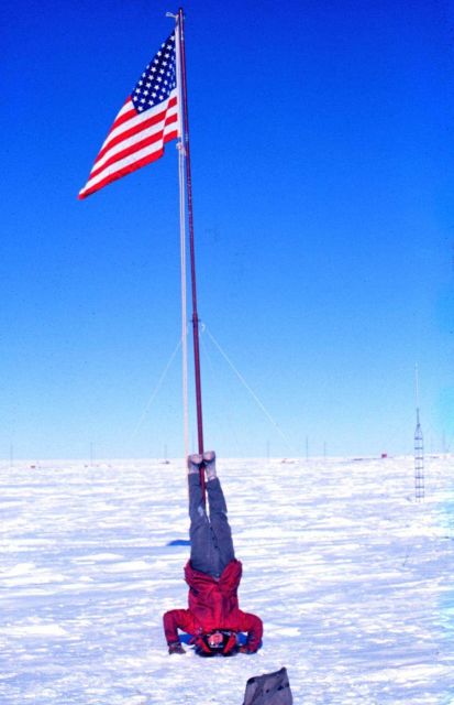 Fred Walton proving that it's optional whether to walk upside-down or right-side up at the South Pole Picture