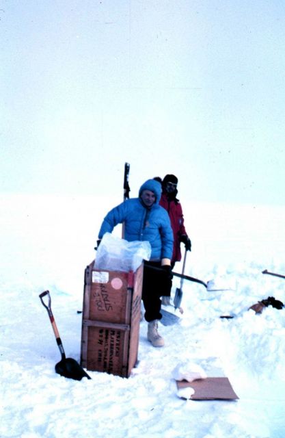 Fred Walton helping out at the snow hole - a site for studying recent layers of South Pole snow buildup and precipitation. Picture