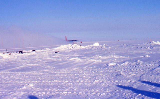 The last plane at South Pole Station taking off before the fall sunset Picture