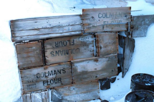 Boxes of Colman flour preserved since 1911 at Scott shelter at Cape Evans Picture