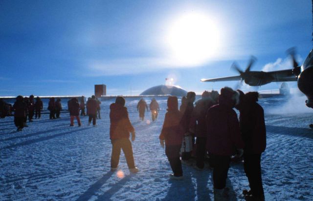 New folks at the South Pole getting their first look at the station Picture