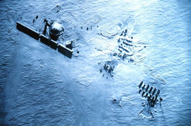 Aerial view of South Pole Station when it was first built. Picture