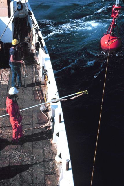 Retrieving a current meter buoy on the ALBATROSS IV Buoy used for warm core ring study Picture