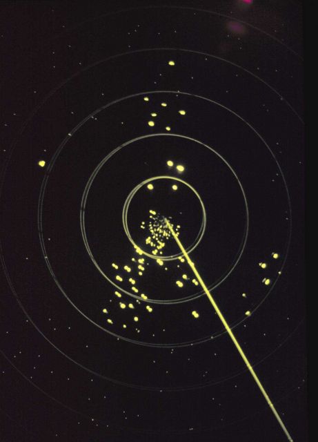 Radar display of multiple contacts of lobster pot moorings ALBATROSS IV had to find clear spot to trawl through Picture