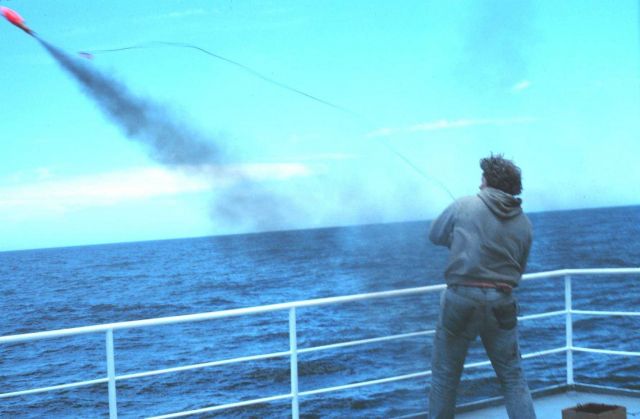 Testing a Kilgore Rocket Line-throwing gun on the ALBATROSS IV. Picture