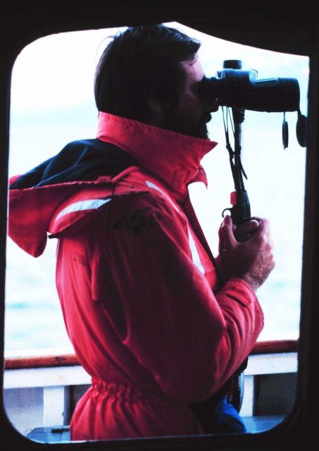 A marine mammal observer at work on the JOHN N Picture