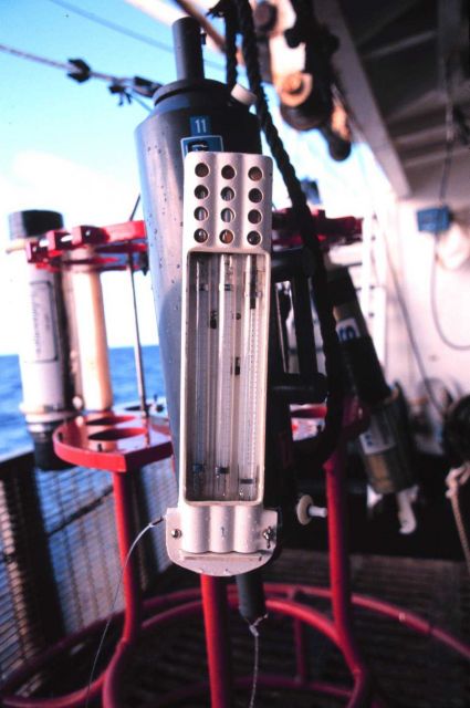 Temperature sensors on CTD instrument on MILLER FREEMAN. Picture
