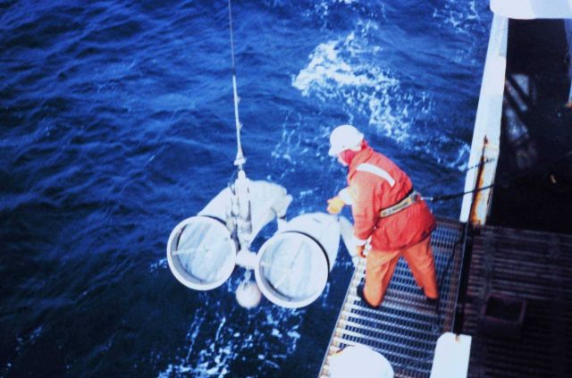 Bongo plankton sampling nets being recovered Picture