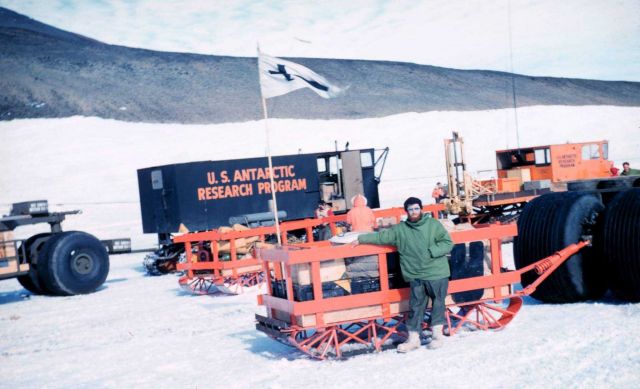 Tractor-train on Skelton Glacier leaving McMurdo Station for South Pole McMurdo Station to South Pole traverse Picture