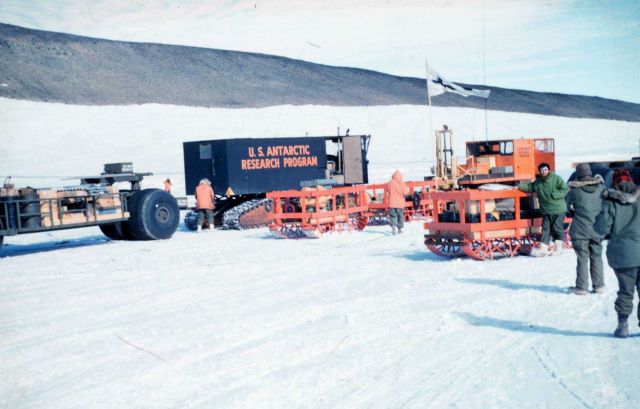 Tractor-train on Skelton Glacier leaving McMurdo Station for South Pole McMurdo Station to South Pole traverse Picture