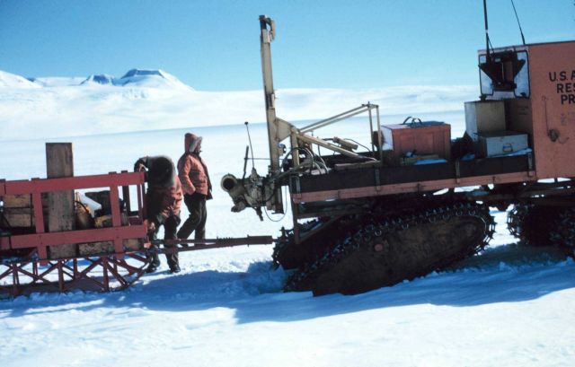 Tractor-train stopped on way up Skelton Glacier McMurdo Station to South Pole traverse Picture