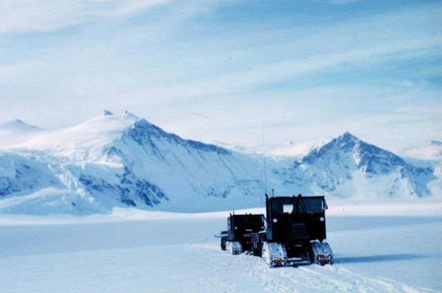 Tractor-train heading up Skelton Glacier McMurdo Station to South Pole traverse Picture