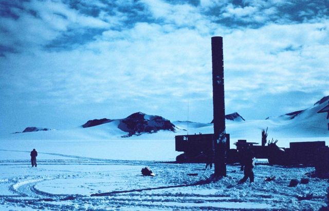 Large stand built of welded fuel barrels set as navigation aid on way to South Pole Picture