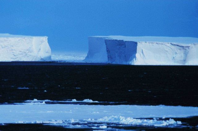 Large tabular icebergs grounded in the Ross Sea. Picture