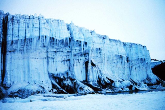 The front of a melting glacier. Picture