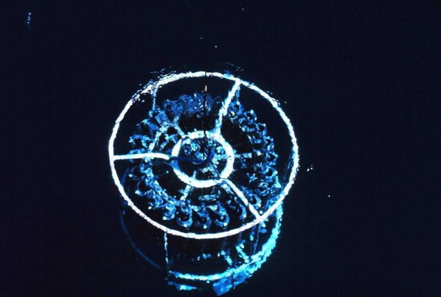 CTD rosette visible in crystal clear waters. Picture