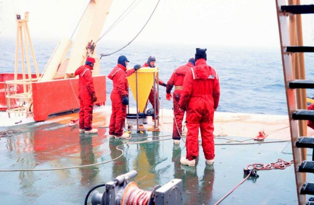 Mooring deployment from the fantail of the National Science Foundation , Research Ice Breaker, NATHANIEL B Picture