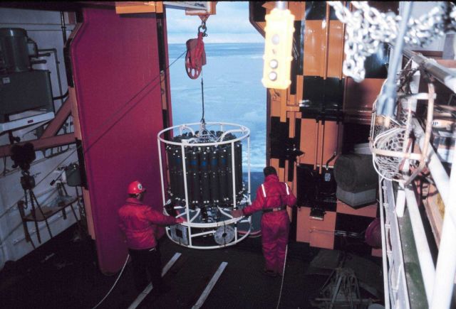 CTD Rosette being deployed from the baltic room of the the National Science Foundation, Research Ice Breaker, NATHANIEL B Picture