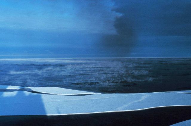 Sea smoke forming towards open water from first year ice at the Bay of Whales. Picture