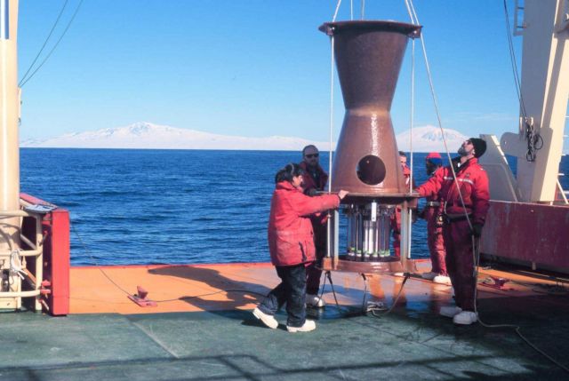 Deploying a sediment trap on a mooring along the Ross Ice Shelf Picture