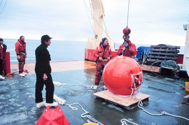 Deploying an upward looking RDI acoustic doppler current profiler on a mooring along the Ross Ice Shelf in the Ross Sea Picture