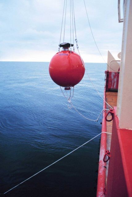 Deploying an upward looking RDI acoustic doppler current profiler on a mooring along the Ross Ice Shelf in the Ross Sea Picture