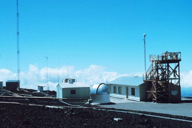 The Mauna Loa Observatory with view of the dome housing Dobson ozone spectrophot ometer and air intake tower for atmospheric constituent measurements. Picture