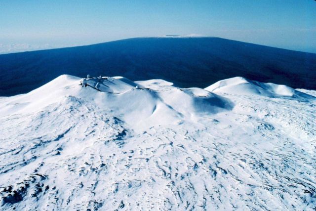 The Mauna Kea astronomical observatories as seen from the air in winter Picture