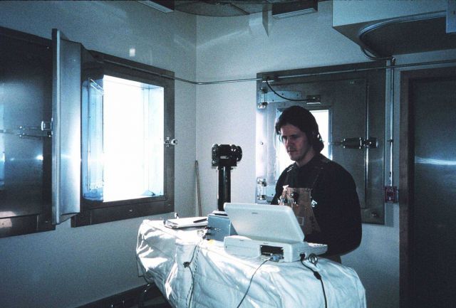 Lieutenant Mark Boland making Ozone measurements with a Dobson spectrophotometer Picture