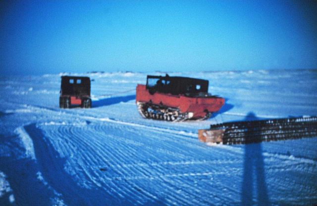 Smoothing a landing strip on sea ice at Pitt Point Picture