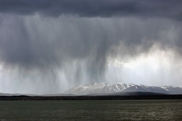 Thundershowers over Yellowstone Lake, Mt. Sheridan in background Picture