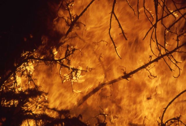 Nighttime close up of grass (ground) fire near northeast entrance - Ground fire Picture