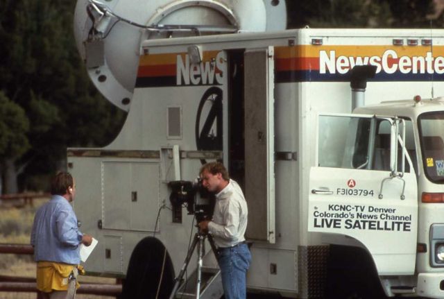 News Center Live Satellite truck (Denver) filming report at Mammoth - Media Picture